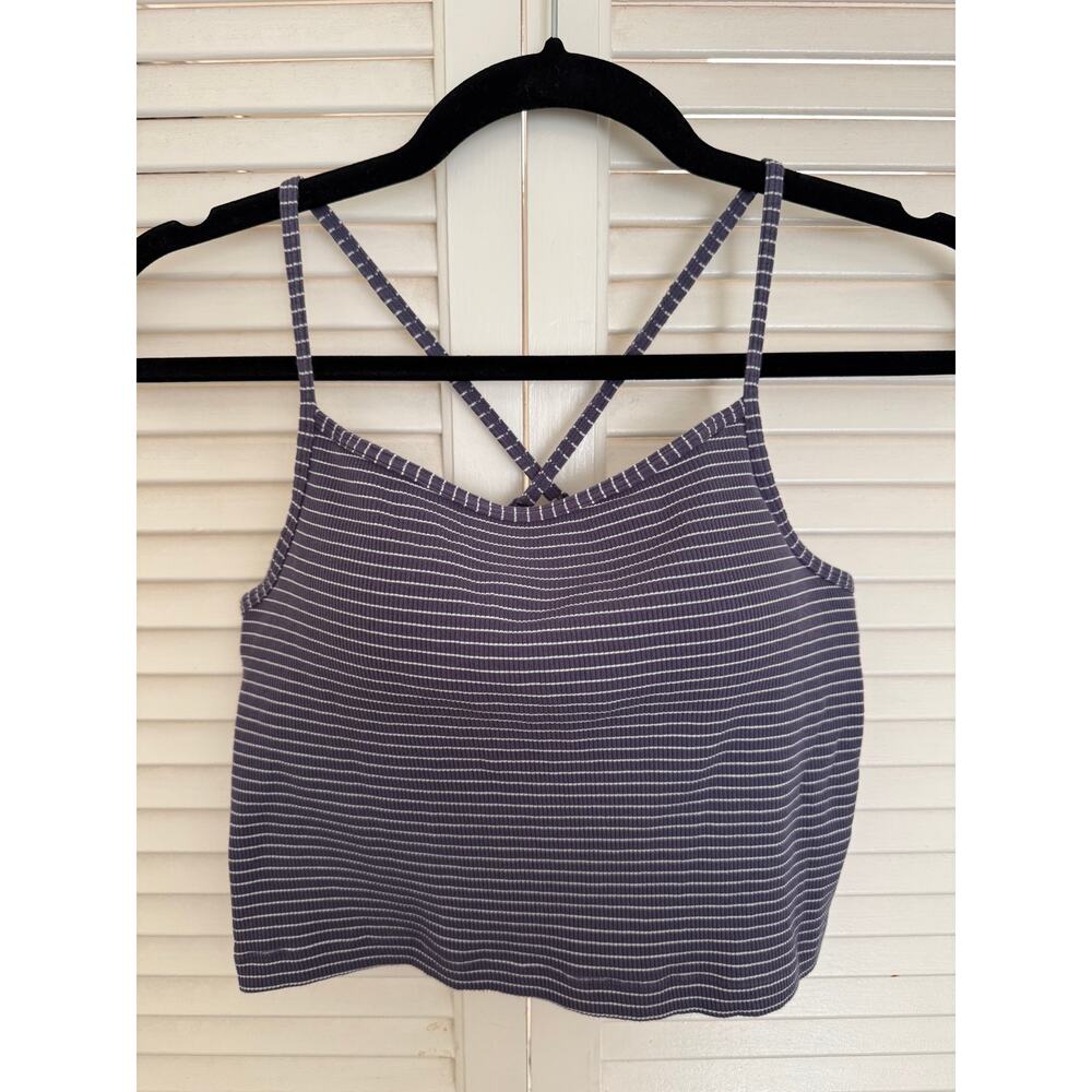 GU Uniqlo Purple White Ribbed Stripe Tank Shelf Bra Asia Large Minimal Casual